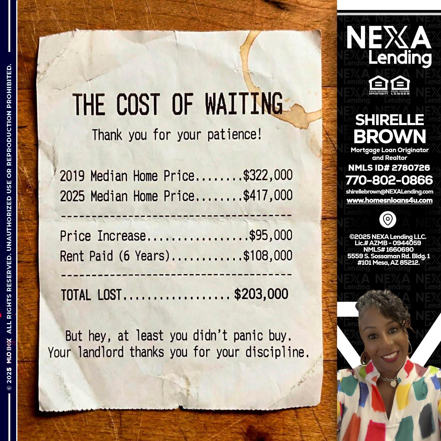 THE COST OF WAITING - Shirelle Brown -Mortgage Loan Originator and Realtor